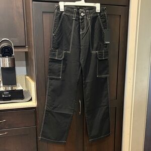 True Religion Black Cargo Pants with White Stitching